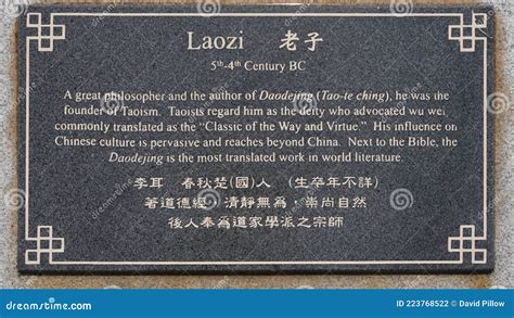 Information Plaque for the Laozi Stone Statue in Chinatown in ...