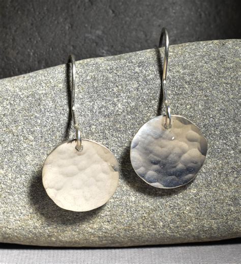 Hammered Disc Sterling Silver Earrings Sterling Silver Hammered