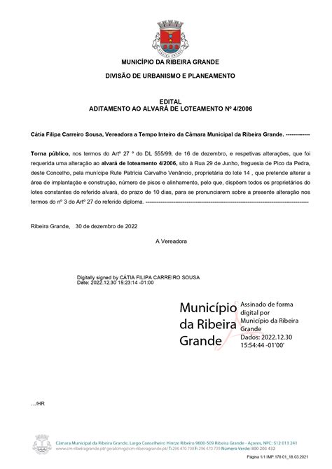 Edital Cmrg Aditamento Ao Alvar De Loteamento N Junta