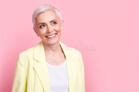 Photo Portrait Of Attractive Business Lady In Mature Age Looking Novelty Dreams Come True When