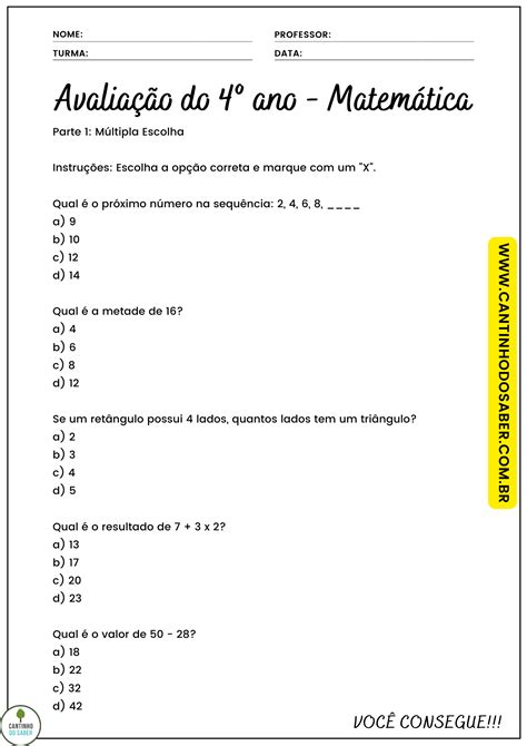 Problemas De Matemática 4 Ano Pdf