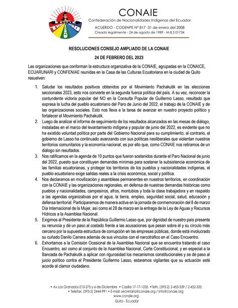 Conaie On Twitter Resoluciones Del Consejo Ampliado De La Conaie