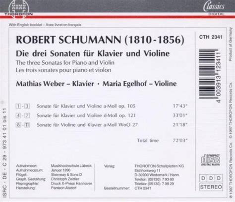 Marianne Weber 3 Sonatas For Violin Piano CD 4003913123411 EBay