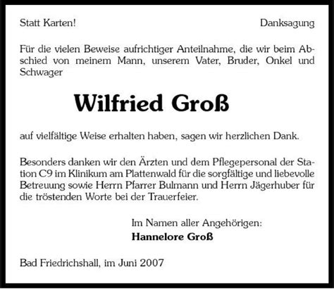 Traueranzeigen von Wilfried Groß trauerundgedenken de