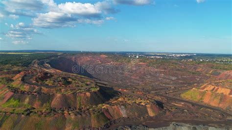 Open Pit Iron Ore Quarry Panoramic Industrial City Landscape Aerial