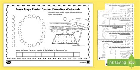 Free Beach Bingo Dauber Number Formation Worksheets