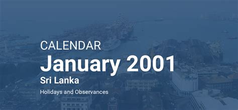 January 2001 Calendar Sri Lanka