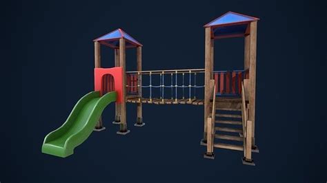 3D model Playground wooden bridge with slide VR / AR / low-poly | CGTrader