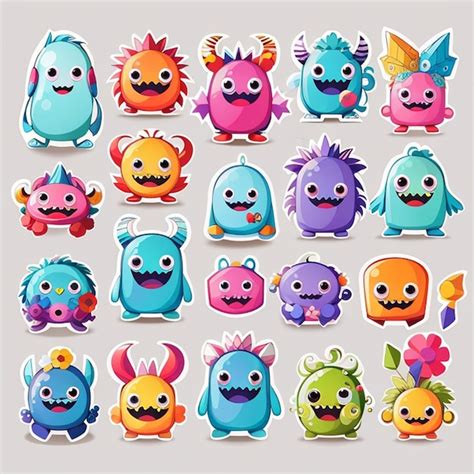 Premium Photo A Set Of Kawaii Monster Designs Ai Generated