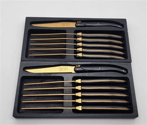 Laguiole Style De Vie Table Knife Set Gold Colored Steak