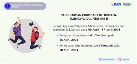 Pengumuman Libur Dan Cuti Bersama Hari Raya Idul Fitri 1445 H P2mal