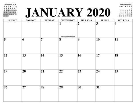 January Printable Calendar 2025