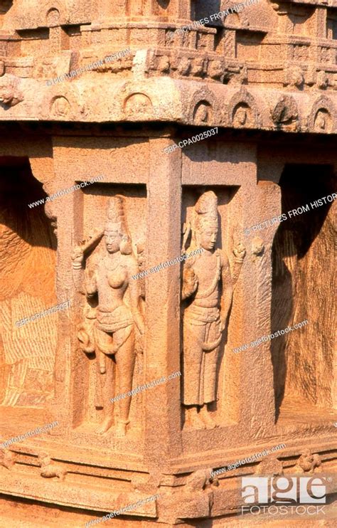 India Sculptures On The Dharmaraja Ratha One Of The Pancha Rathas