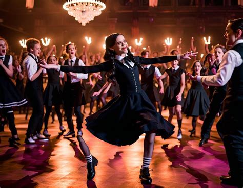 Stunning Jenna Ortega As Wednesday Addams Dancing At A High School Prom 8k Photo In Action