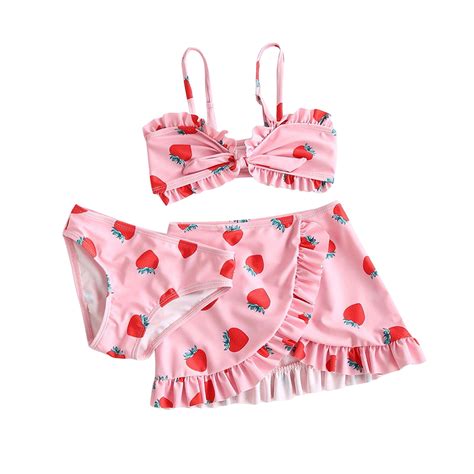 Girls Swimsuits Toddler Baby Girls 3 Piece Swimsuits Strawberry Prints