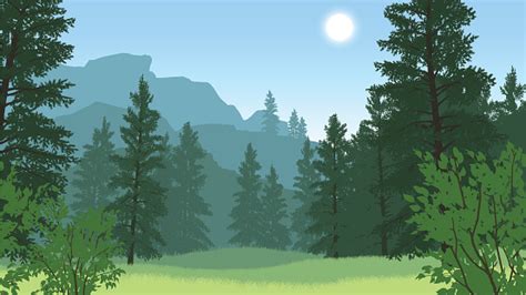 森林の風景のイラストレーション イラストレーションのベクターアート素材や画像を多数ご用意 Istock