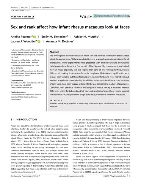 PDF Sex And Rank Affect How Infant Rhesus Macaques Look At Faces