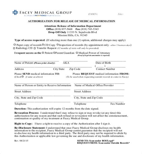 Medical Authorization Form Template In Word And Pdf Formats Bank Home