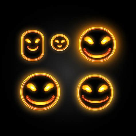 Neon Design Eines Lachenden Gesichtssymbols Emoji Mit Fr Hlichem