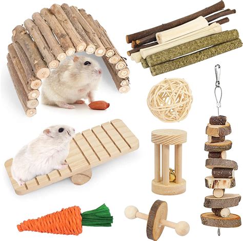 Zakvop Hamster Toys 10pcs Guinea Pig Toys Natural Wood