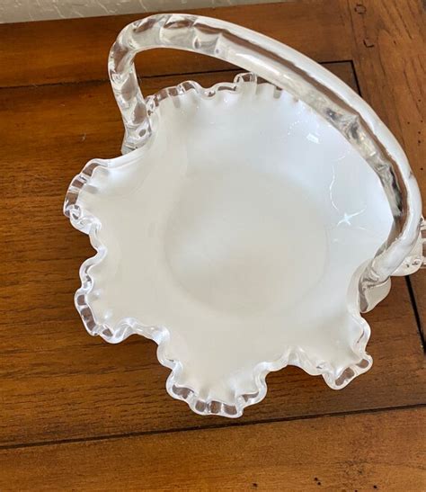 Vintage Fenton Silvercrest Milk Glass Basket Ruffled Edges Etsy