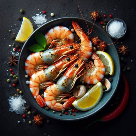 Premium Photo Boiled Shrimp With Spices Isolated On Black Background