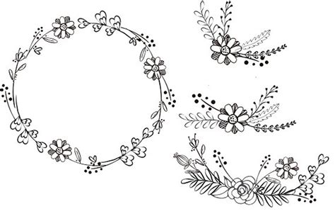 Black White Clipart Black Flowers Handdrawn Wreath And Bouquets Clipart