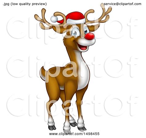 Clipart Of A Happy Red Nosed Reindeer Wearing A Christmas Santa Hat