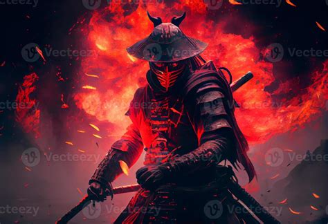 A Samurai In A Demonic Red Mask On The Battlefield Generate Ai