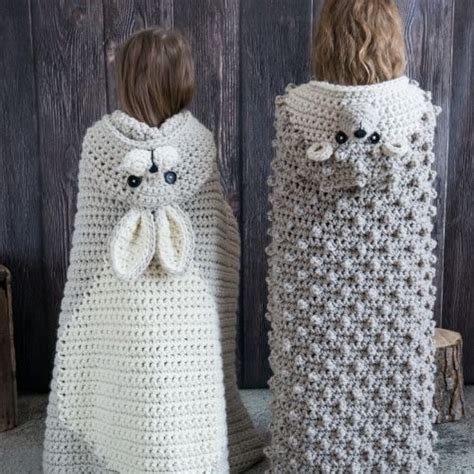 Free Crochet Bunny Blanket Pattern Hooded Blanket Crochet Blanket