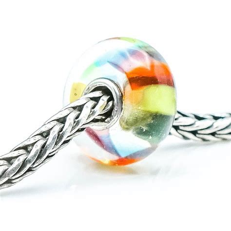 Trollbeads Rare Rainbow Glass Bead Sterling Silver Core Charm Rainbow