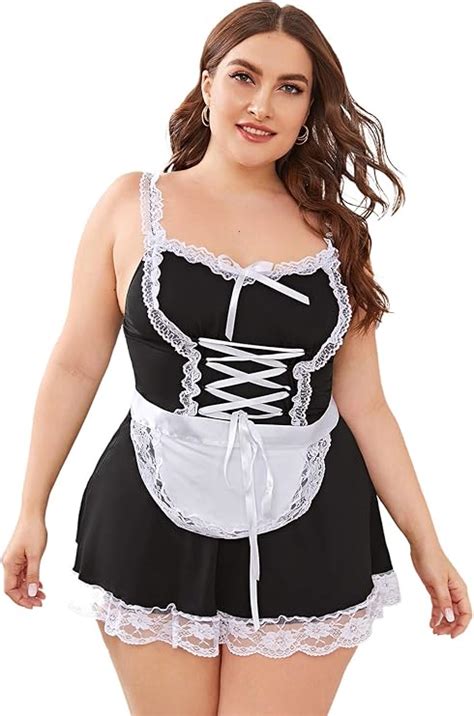 Floerns Women S Plus Size Sexy Lace V Neck Harness Sheer Mesh Lingerie Dress Amazon Ca