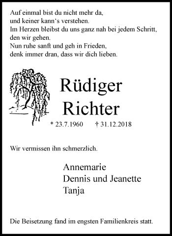 Traueranzeigen Von R Diger Richter Trauer In Nrw De