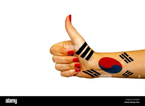 South Korea Flag Painted On Hand Showing Thumbs Up Stock Photo Alamy