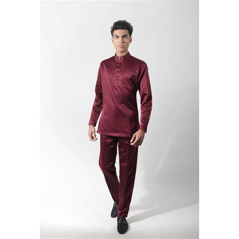 BM6069 Pazze Baju Melayu Slim Fit Maroon Shopee Malaysia