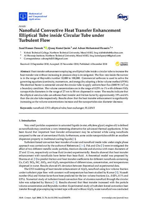 Pdf Nanofluid Convective Heat Transfer Enhancement Elliptical Tube