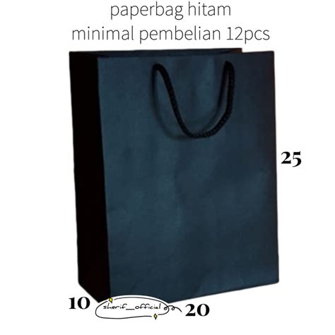 Isi 12 Paperbag Hitam Polos P20 L10 T25 Paper Bag Hitam Tas Kertas