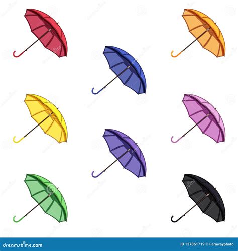 Set Of 8 Colorful Vector Umbrellas On A White Background Stock Vector