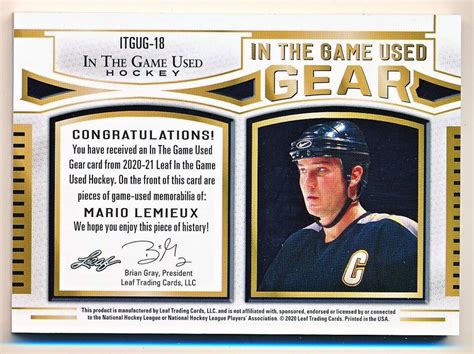 2020 21 Leaf ITG Used Mario Lemieux Gear Red Jersey Glove Skate Patch