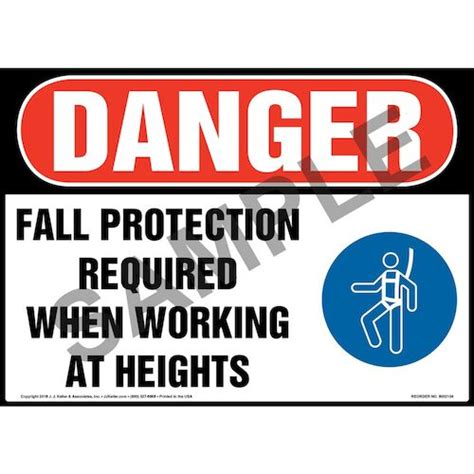 Danger Fall Protection Required When Working At Heights Sign With Icon Osha