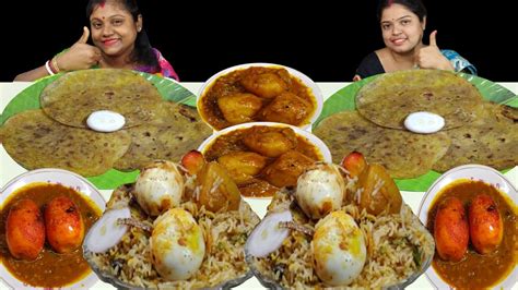 Boil Egg Curry Egg Biryani Aloo Paratha Eating Challenge Bengali