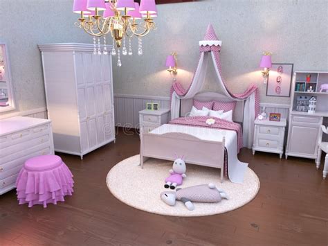 Pink Young Children Girl Bedroom, Home Stock Photo - Image of pink ...