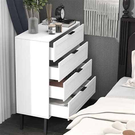 TaoHFE White 4 Drawer Dresser For Bedroom Wood Lingerie Chest Of Drawers For Bedroom Modern