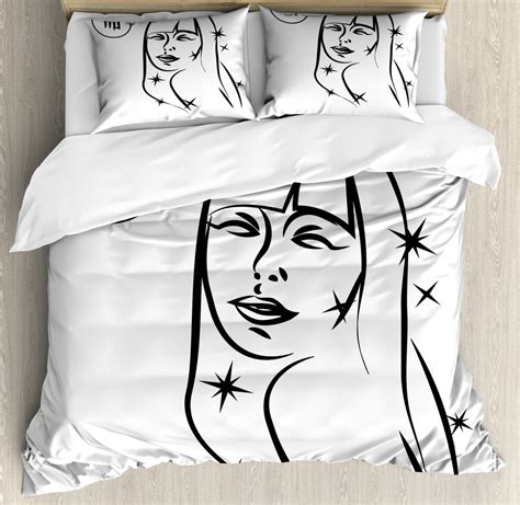 Zodiac Virgo Queen Size Duvet Cover Set Abstract Virgo Woman Portrait