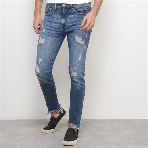 Calça Jeans Skinny Calvin Klein Rasgos Barra Desfiada Masculina Azul