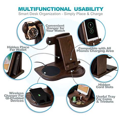 Teslyar Wood Phone Docking Station With Wireless Charger Included Ash