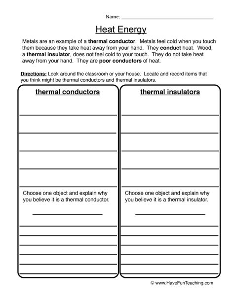 4th Grade Science Worksheets Thermal Energy