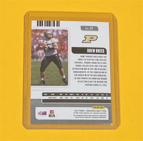 2021 Panini Contenders Draft Picks Drew Brees SEASON TICKET Purdue 21