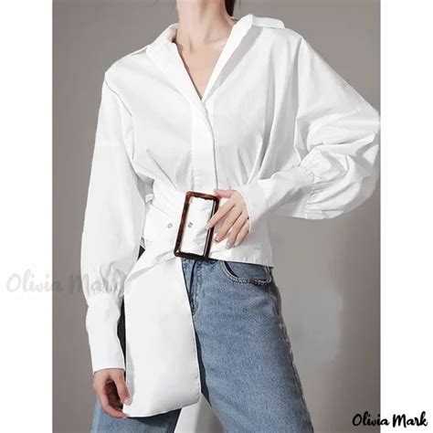 Olivia Mark Chic Lantern Sleeve Blouse With Bow Tie Belt Slim Fit