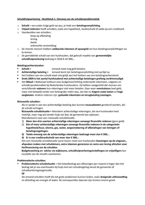 SH H 1 Samenvatting Basisboek Aanpak Schulden Schuldhulpverlening